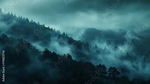 misty mountain landscape at dusk dark moody atmosphere abstract nature background