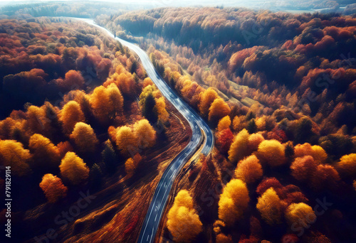 'aerial shot autumn scenery Road Aerial Drone Road Landscape View Photo Photography Poland Winding Autumn Green Yellow Summer Spring Travel Dron Rural Trees Path Season Driving Forest Fall Orange'