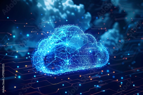 cloud computing, with abstract clouds symbolizing remote data storage and processing resources accessed over the internet, enabling scalable and flexible IT solutions