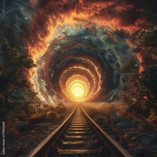 An infinite railway loop that spirals down into the abyss, offering a neverending journey
