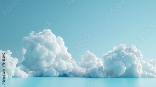 Abstract wallpaper, white clouds on blue gradient, minimal 3D render, peaceful atmosphere