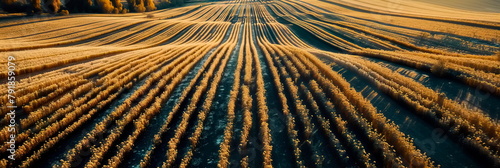 aerial view of vast fields with intricate crop patterns, illustrating the scale and precision of spring planting. Generative ai