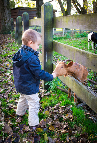 enfant nourrissant une chèvre à la campagne, découverte des animaux de ferme
