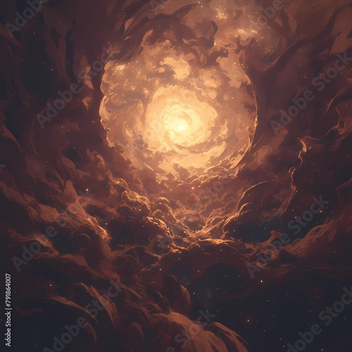 Immersive Space Art: A Nebula's Enigmatic Atmosphere and Central Star