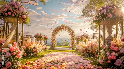Wedding Outdoor Layout Scene Photography With Pictures Photo Background, Crystal decorations for the wedding ceremony luxurious decor Beautiful arch decorated with transparent beads 