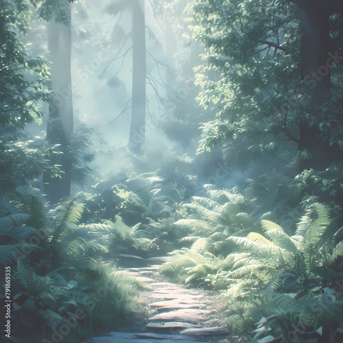 Embark on a captivating journey through a serene forest path, where the winding trail invites you into a world of tranquility and natural beauty.
