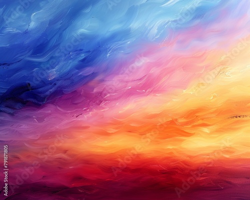 Sunset hues, abstract sky painting, wide angle, warm glow for peaceful background