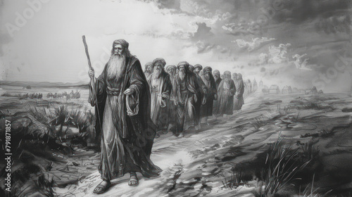 Moses Leading Israelites in Desert, Pesach celebration, Jewish Holiday, Passover sharing and celebrating 