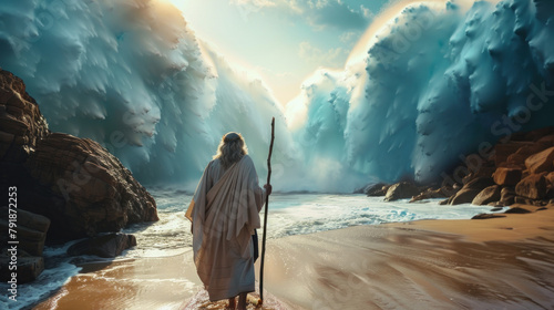 Moses Dividing the Red Sea., Pesach celebration, Jewish Holiday, Passover sharing and celebrating 