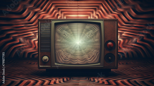 old television with hypnotic screen and vintage background сreated with Generative Ai