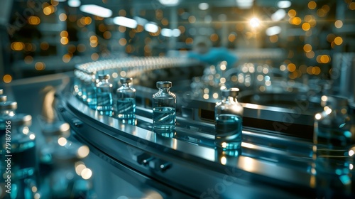 Medical vials on the production line at the pharmaceutical factory