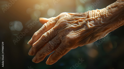 Close-up of elderly hands, symbolizing care and support in aging, relevant for health awareness and caregiver themes.