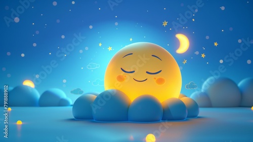 Cute yellow moon in the night sky with clouds