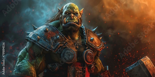 menacing orc warrior, with a massive hammer