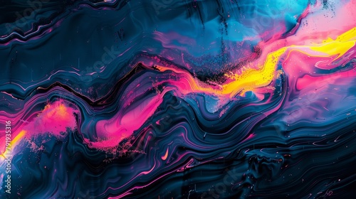 Colorful abstract painting with vibrant blues, purples, and yellows.