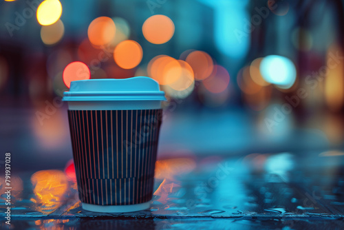 stylish photo of lifestyle associated with coffee takeaway culture, featuring a blurred background that adds depth to the image while keeping the focus on the elegant simplicity of
