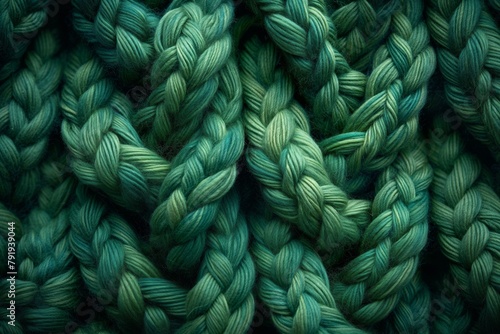 Green, macro shot of the texture of knitwear, knitted weaves, close-up, microscopic magnification of a sweater or sweater