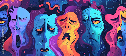 Abstract Background faces for mental illness, psychology, stress wallpaper illustration
