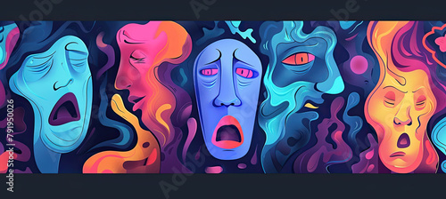 Abstract Background faces for mental illness, psychology, stress wallpaper illustration