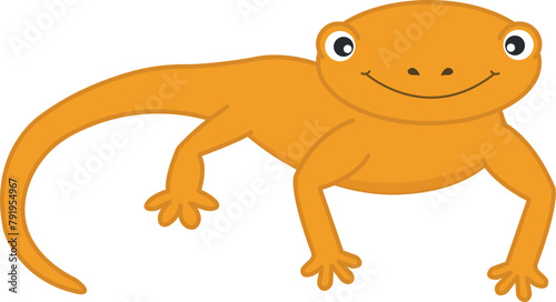 vector illustration of orange cute funny newt isolated on transparent background. png image of lizard or salamander for children