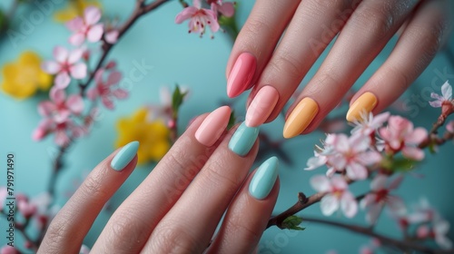 Elegant Easter Pastel Nail Art on Almond-Shaped Nails Generative AI