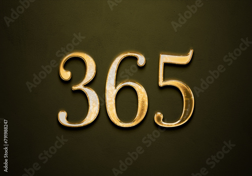 Old gold effect of 365 number with 3D glossy style Mockup. 