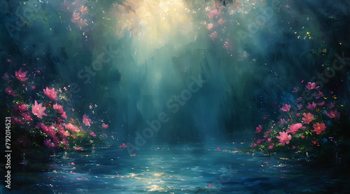 Enchanted Reverie: Oil Painting Evokes Ethereal Atmosphere in Bioluminescent Garden