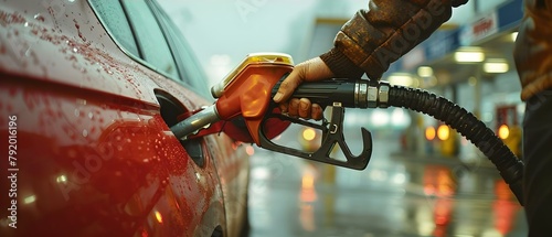 Person refueling car at gas station. Concept Automobile, Gas Station, Refueling, Filling Up, Vehicle