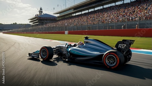 Formula 1 race car speeding on a racetrack, showcasing its agility and power. sports. Generative ai