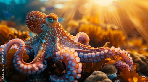 Majestic octopus embracing the vibrant reef underworld