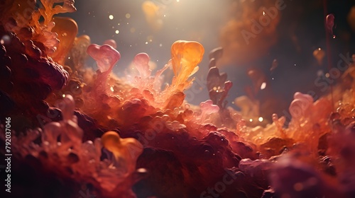  Experience the magical interplay of light and color as oil bubbles cascade over a rich coral background, brought to life in stunning HD resolution 