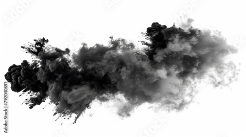 A monochrome photograph of a cumulus cloud of smoke against a white background, resembling a picturesque natural landscape painting.