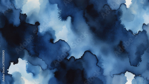 Abstract Black and Indigo Watercolor Gradient Background