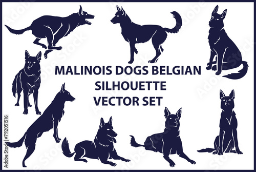 Malinosi Dogs Belgian Silhouettes Vector Set