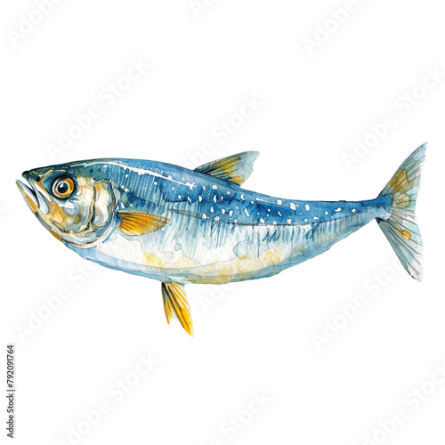 A blue fish with yellow fins is swimming in the water