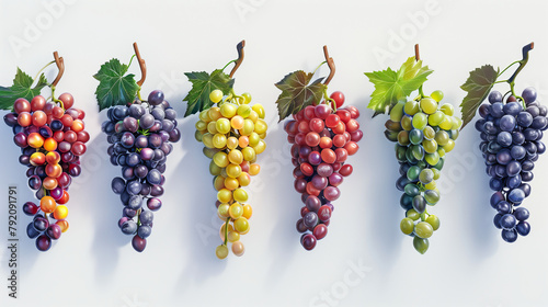 cachos de uvas isolados em fundo branco