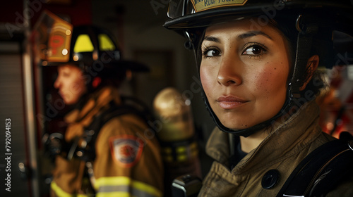 Hispanic Female Firefighter in Gear