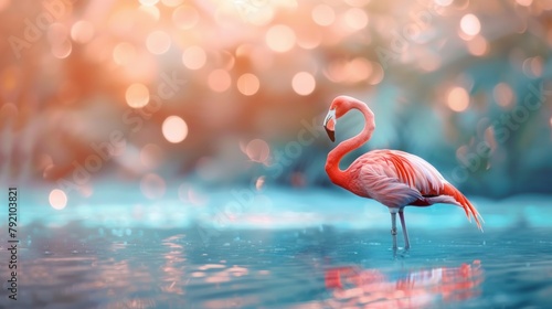 Beautiful pink flamingo on a lake with blurred background wallpaper style in high resolution and high quality. animal concept,backgrounds,wallpapers,lake