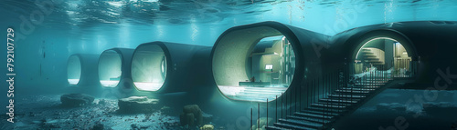 Underwater hotel with glass domes