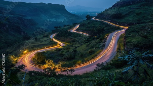 A long exposure night shot of the road at Serra da Leba near Lubango in the province of Hula in Angola.