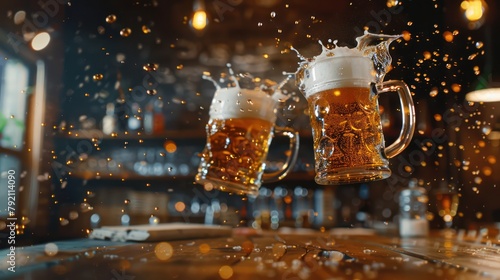 Two Mug of Beers Suspend In the Air