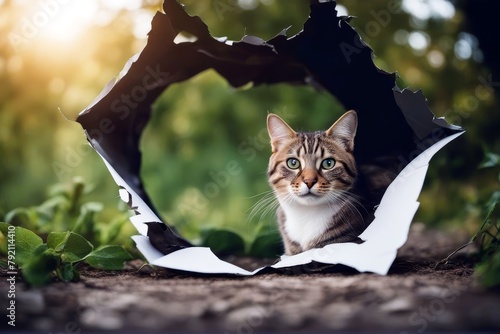 'isolated side paper cat hole torn funny pet scottish adorable animal beautiful big breed british carnivore baby cut domestic felino fold frame front hair kitten looking lovable mature1 paw pedigreed'