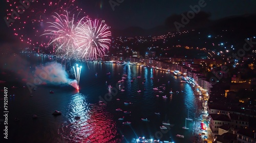 Aerial view of Fireworks Andora Luglio.