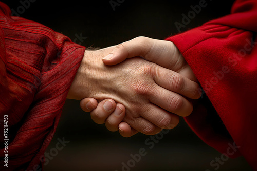 A graduate's hand reaching out to shake hands with a mentor or professor, graduation