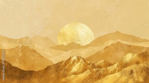 abstract luxury gold mountain range landscape modern art wallpaper illustration