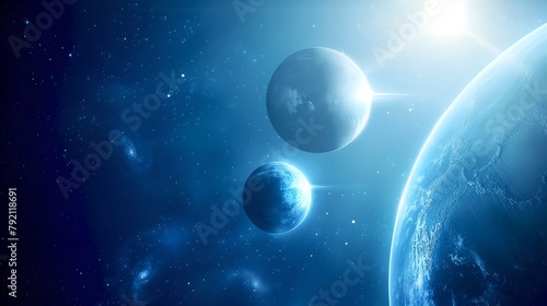 Stunning AI-generated Space Vista: Three Planets Aligning, Cosmic Beauty Captured, Ideal for Backgrounds and Wallpapers. AI