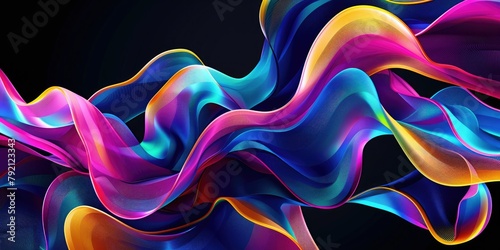 Vibrant abstract waves in a dynamic flow, featuring a spectrum of colors on a dark background, ideal for modern art concepts.