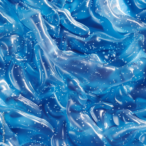 Abstract blue liquid background with rumpled wavy texture of gummy candies