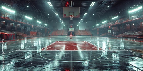 A basketball court featuring a hoop in the center, ready for players to shoot hoops and practice their skills.