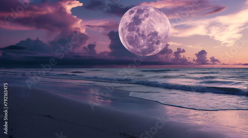 Grande lua na praia - Paisagem